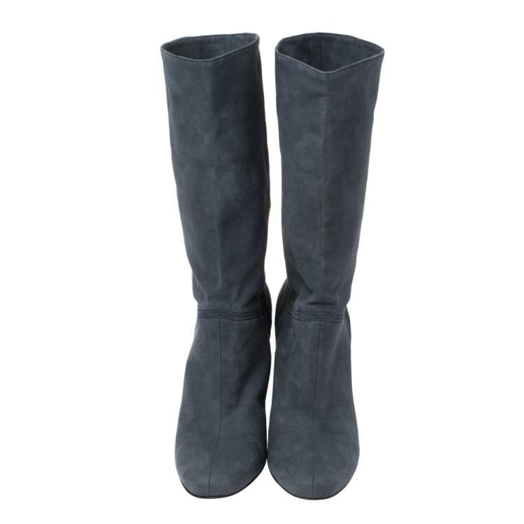 Pre Owned Stella McCartney Navy Blue Faux Suede Boots Size 38