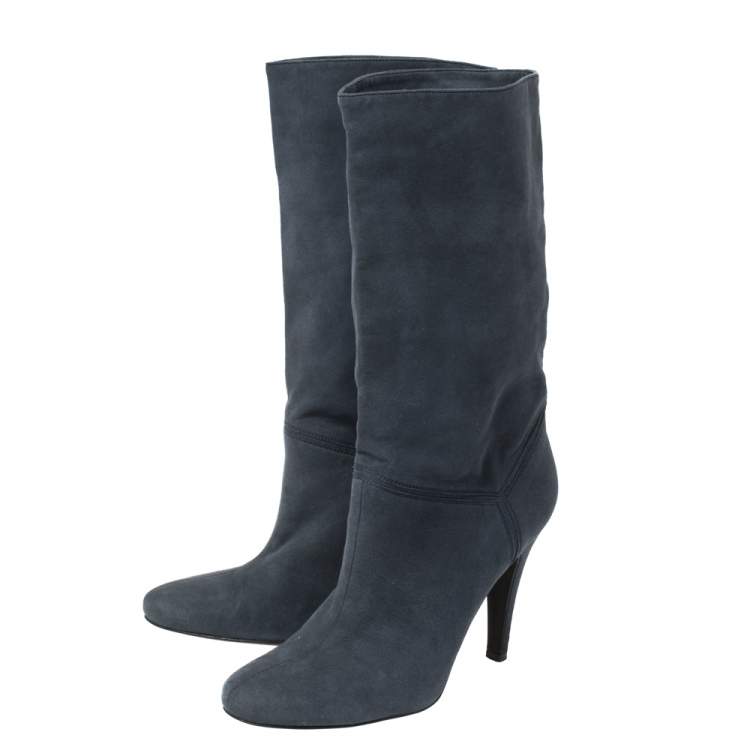 Pre Owned Stella McCartney Navy Blue Faux Suede Boots Size 38