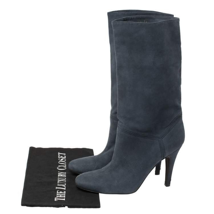 Pre Owned Stella McCartney Navy Blue Faux Suede Boots Size 38