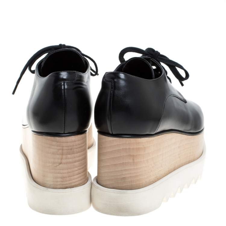 Pre Owned Stella McCartney Black Faux Patent Leather Elyse Platform Derby Size 38