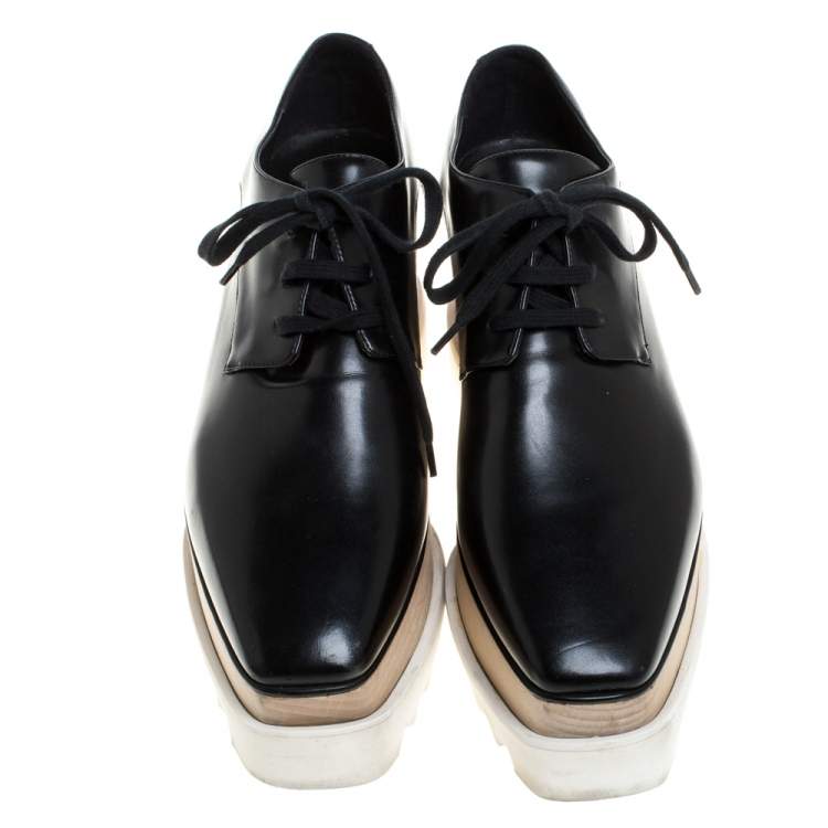 Pre Owned Stella McCartney Black Faux Patent Leather Elyse Platform Derby Size 38