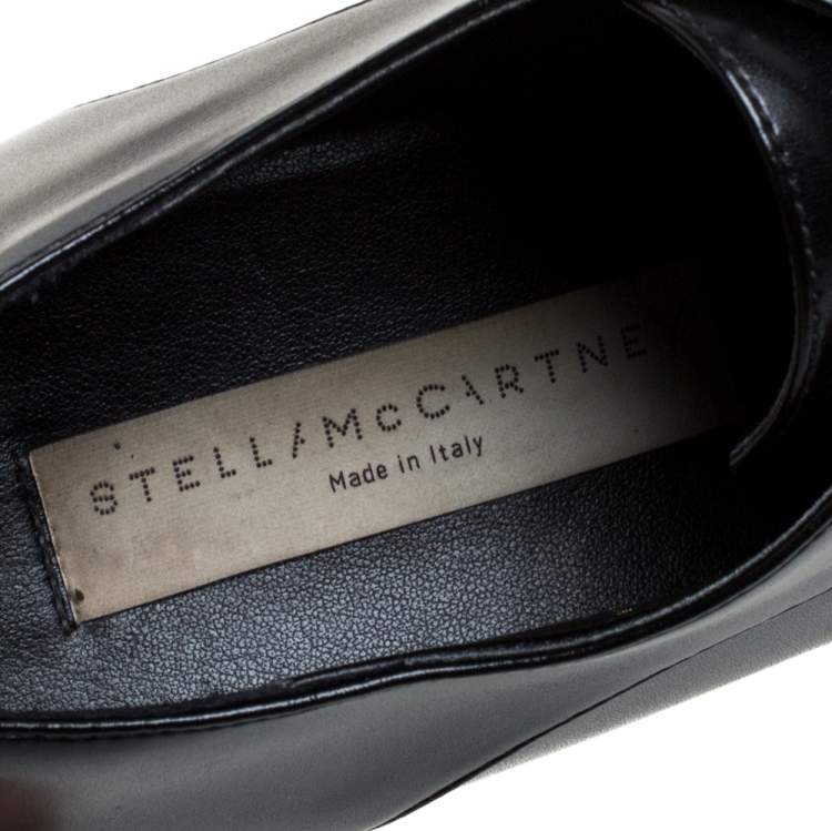 Pre Owned Stella McCartney Black Faux Patent Leather Elyse Platform Derby Size 38