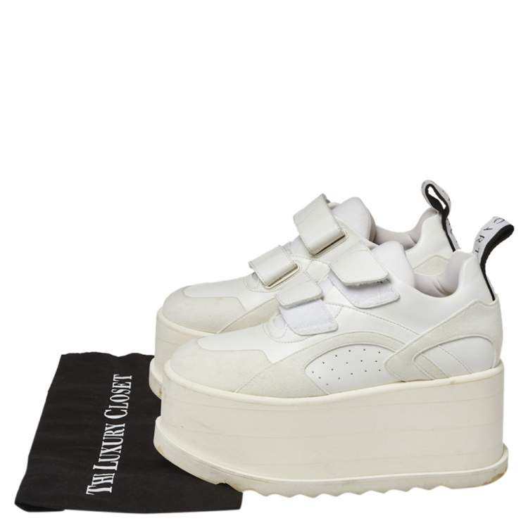 Pre Owned Stella McCartney White Faux Leather and Suede Eclypse Platform Sneakers Size 36.5