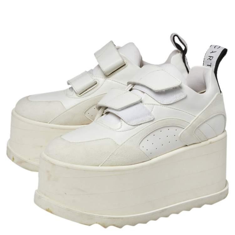 Pre Owned Stella McCartney White Faux Leather and Suede Eclypse Platform Sneakers Size 36.5