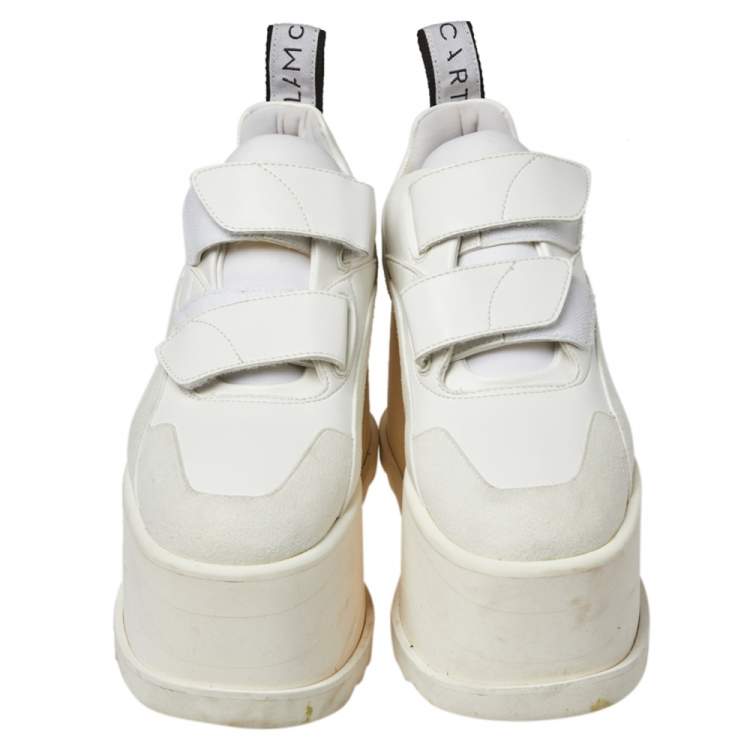 Pre Owned Stella McCartney White Faux Leather and Suede Eclypse Platform Sneakers Size 36.5