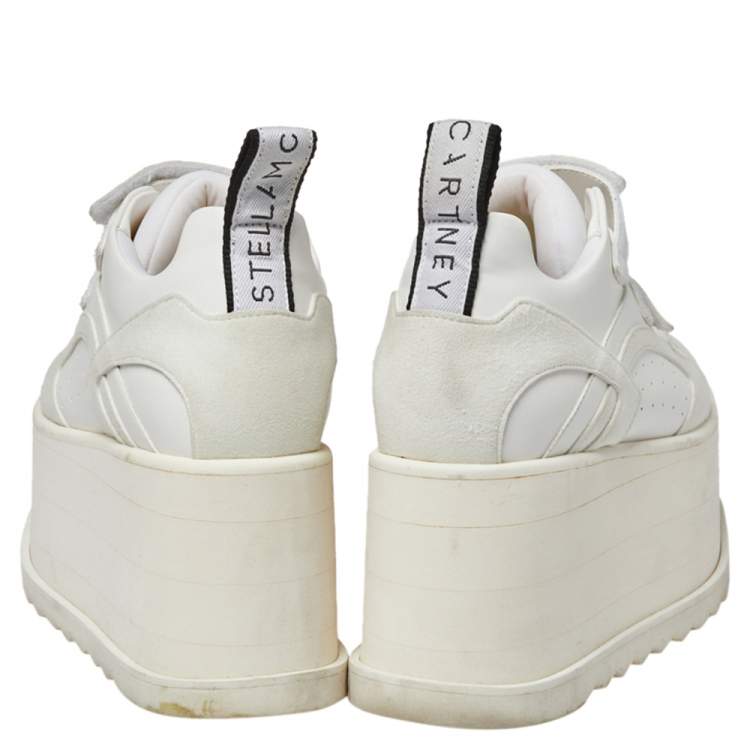 Pre Owned Stella McCartney White Faux Leather and Suede Eclypse Platform Sneakers Size 36.5