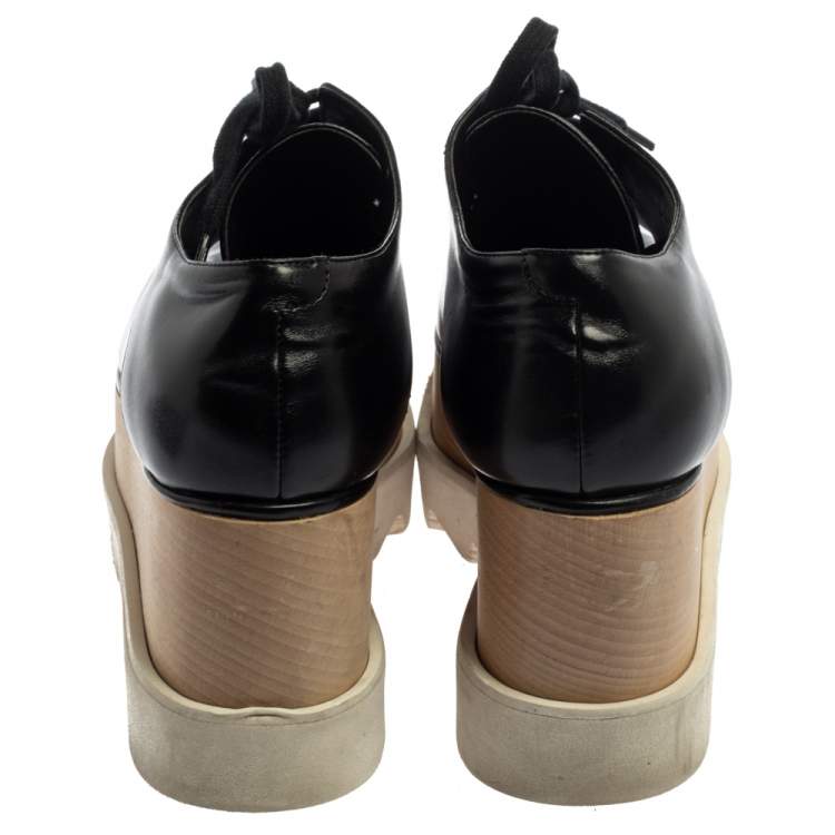 مملوكة مسبقًا Stella McCartney Black Faux Leather Elyse Platform Derby Size 35