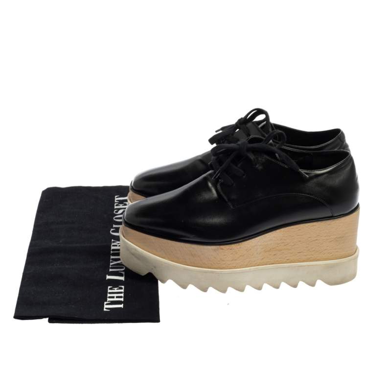 مملوكة مسبقًا Stella McCartney Black Faux Leather Elyse Platform Derby Size 35