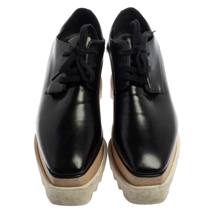 مملوكة مسبقًا Stella McCartney Black Faux Leather Elyse Platform Derby Size 35