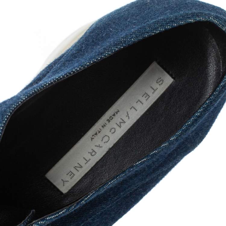 Pre Owned Stella McCartney Blue Denim Fabric Cork Platform Sneakers Size 38