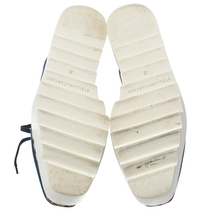 Pre Owned Stella McCartney Blue Denim Fabric Cork Platform Sneakers Size 38