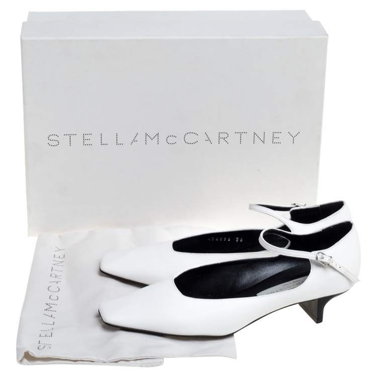Pre Owned Stella McCartney White Faux Leather Percy Mary Jane Square Toe Pump Size 36