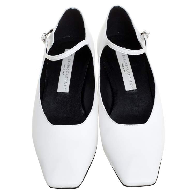 Pre Owned Stella McCartney White Faux Leather Percy Mary Jane Square Toe Pump Size 36