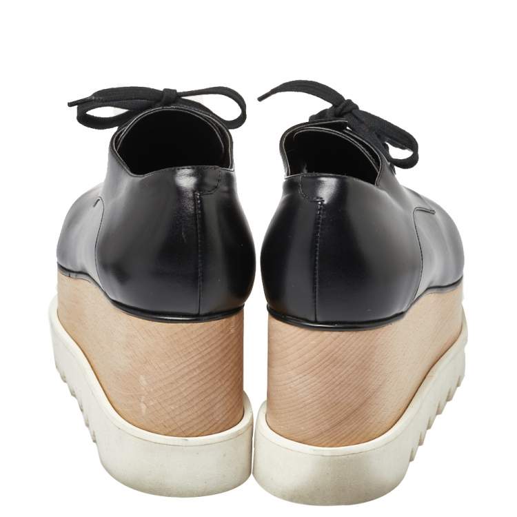 Pre Owned Stella McCartney Black Faux Leather Elyse Platform Derby Sneakers Size 37