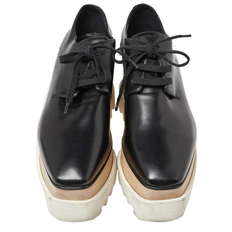 Pre Owned Stella McCartney Black Faux Leather Elyse Platform Derby Sneakers Size 37