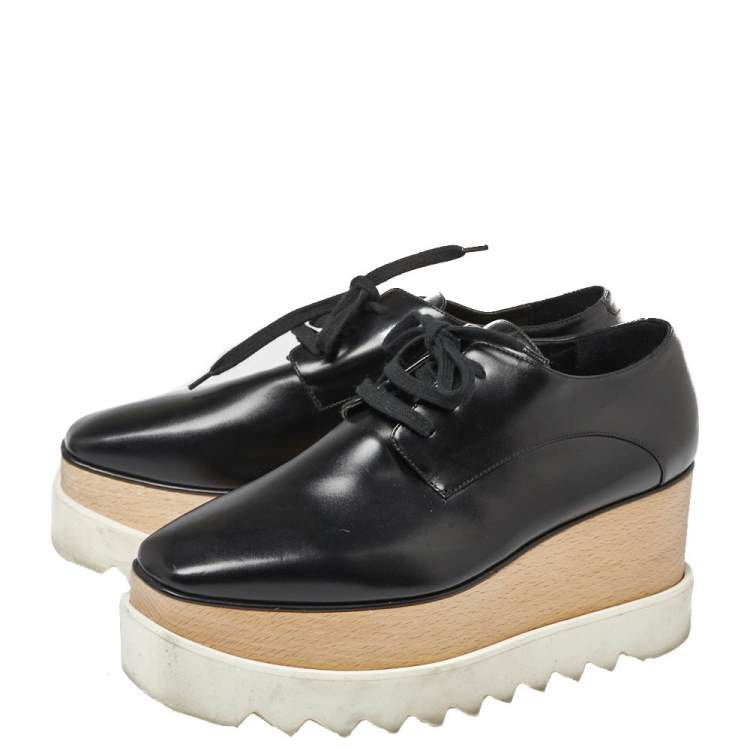 Pre Owned Stella McCartney Black Faux Leather Elyse Platform Derby Sneakers Size 37