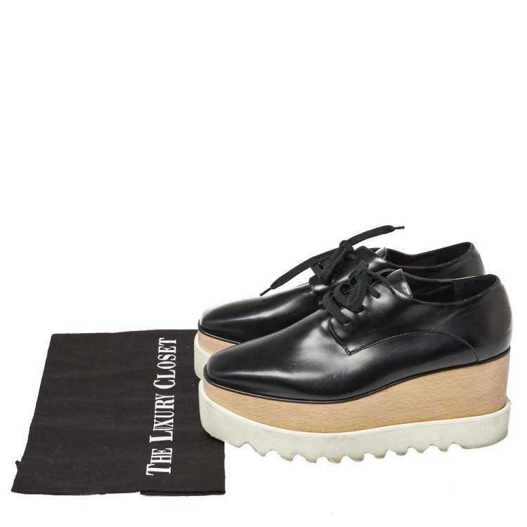 Pre Owned Stella McCartney Black Faux Leather Elyse Platform Derby Sneakers Size 37