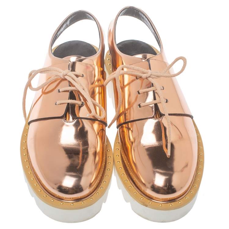 Pre Owned Stella McCartney Metallic Rose Gold Patent Leather Slingback  Mule Sandals Size 36