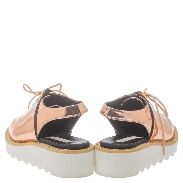 Pre Owned Stella McCartney Metallic Rose Gold Patent Leather Slingback  Mule Sandals Size 36