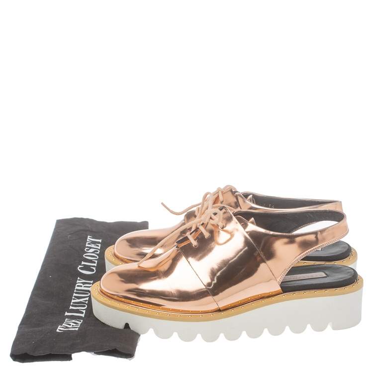 Pre Owned Stella McCartney Metallic Rose Gold Patent Leather Slingback  Mule Sandals Size 36