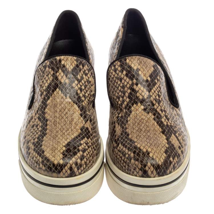 Pre Owned Stella McCartney Multicolor Python Embossed Leather Platform Slip On Sneakers Size 38