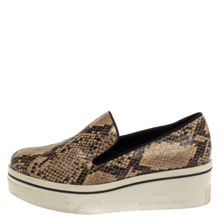 Pre Owned Stella McCartney Multicolor Python Embossed Leather Platform Slip On Sneakers Size 38