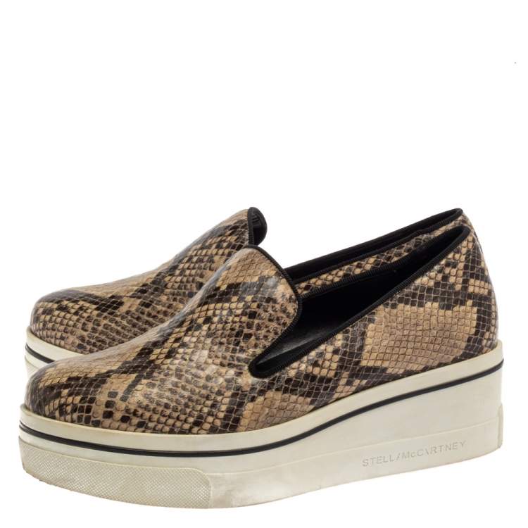 Pre Owned Stella McCartney Multicolor Python Embossed Leather Platform Slip On Sneakers Size 38