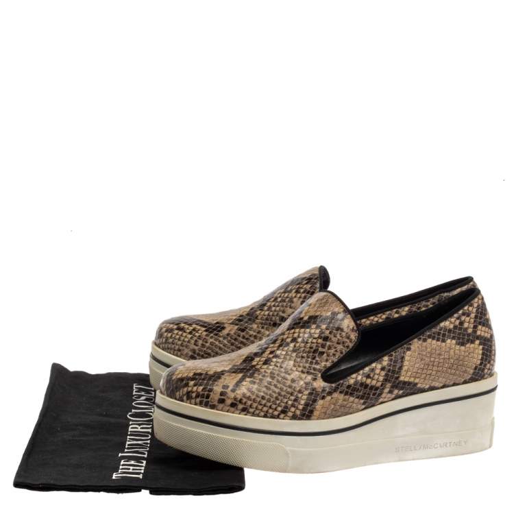 Pre Owned Stella McCartney Multicolor Python Embossed Leather Platform Slip On Sneakers Size 38