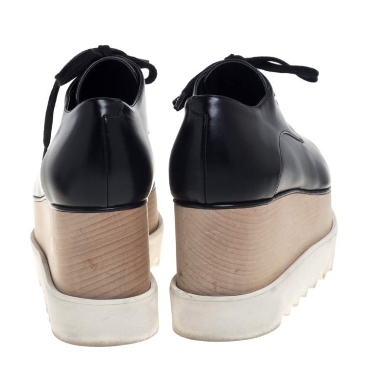 Pre Owned Stella McCartney Black Faux Leather Elyse Platform Sneakers Size 37