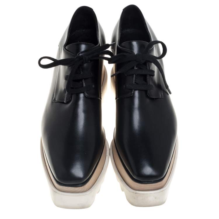 Pre Owned Stella McCartney Black Faux Leather Elyse Platform Sneakers Size 37