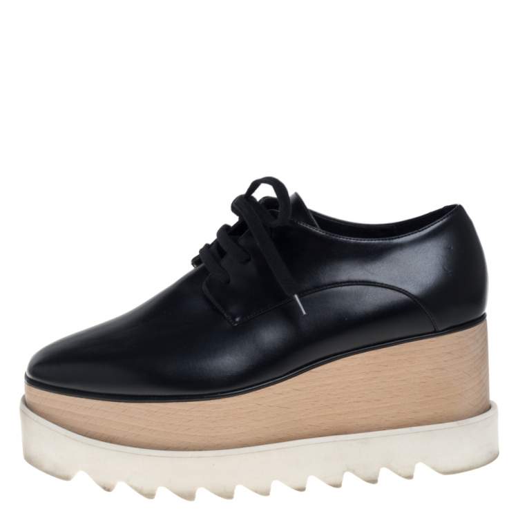 Pre Owned Stella McCartney Black Faux Leather Elyse Platform Sneakers Size 37