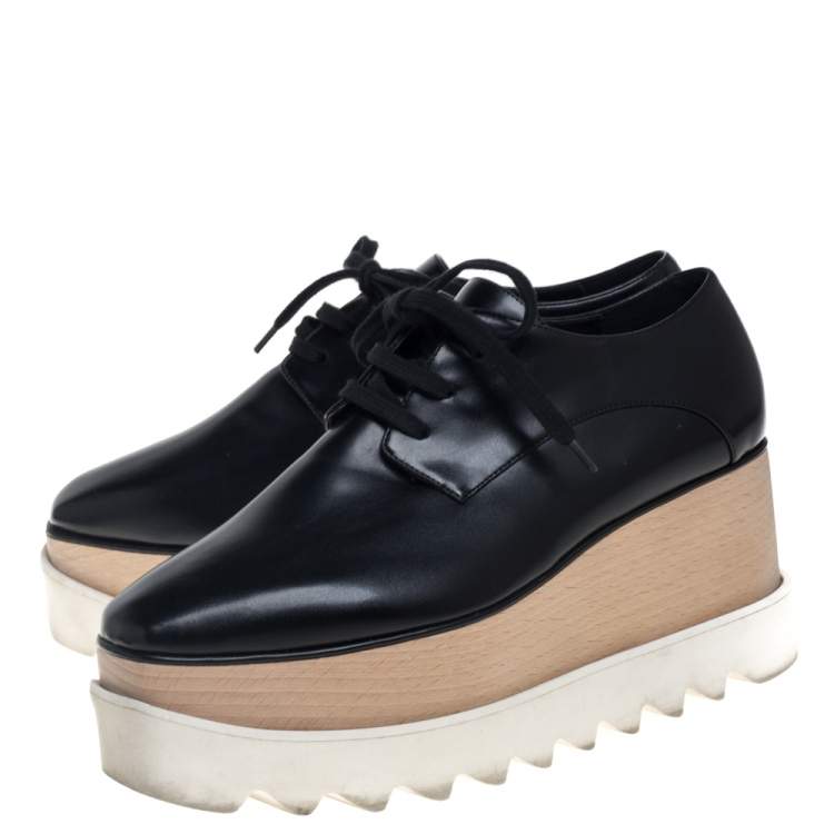 Pre Owned Stella McCartney Black Faux Leather Elyse Platform Sneakers Size 37