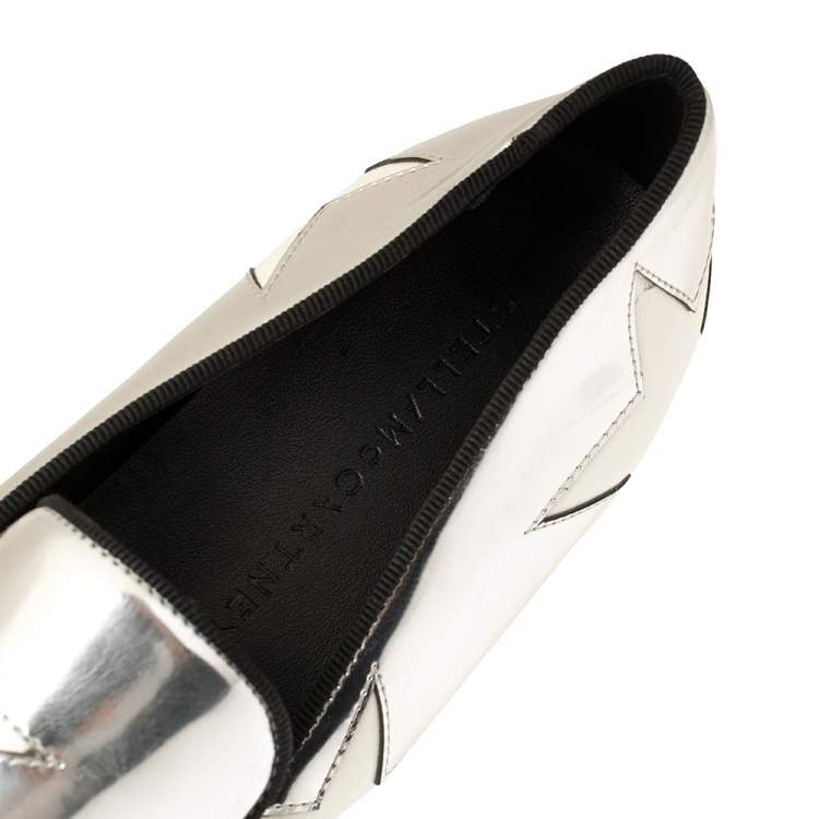 Pre Owned Stella McCartney Metallic Silver Faux Leather Binx Star Platform Slip On Sneakers Size 41
