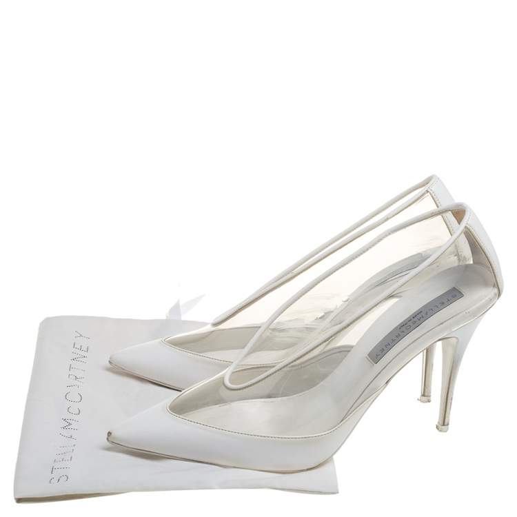 Pre Owned Stella McCartney White Faux Leather And PVC Pointed Toe Pumps Size 40