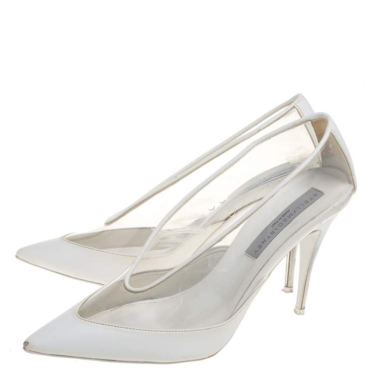 Pre Owned Stella McCartney White Faux Leather And PVC Pointed Toe Pumps Size 40
