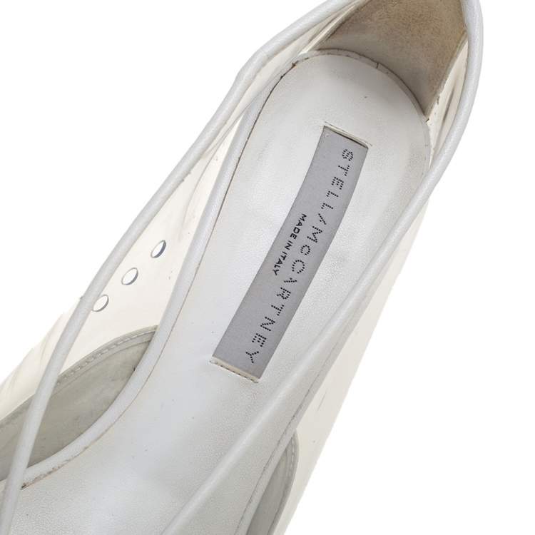 Pre Owned Stella McCartney White Faux Leather And PVC Pointed Toe Pumps Size 40