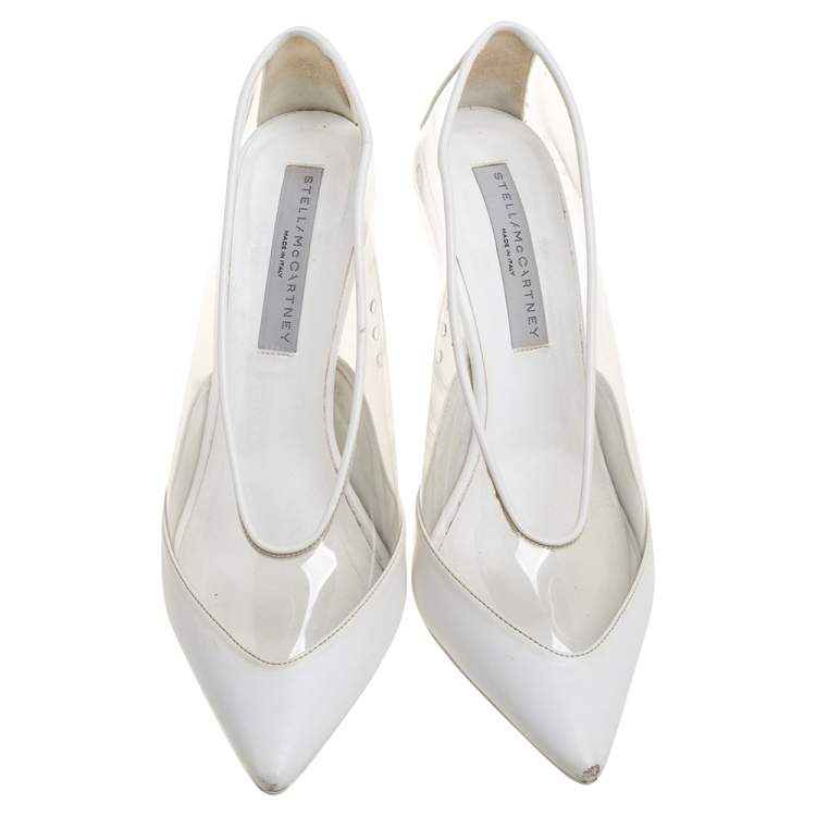 Pre Owned Stella McCartney White Faux Leather And PVC Pointed Toe Pumps Size 40