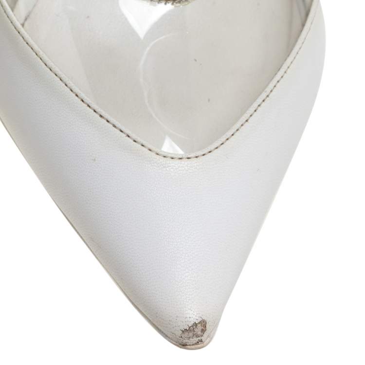 Pre Owned Stella McCartney White Faux Leather And PVC Pointed Toe Pumps Size 40