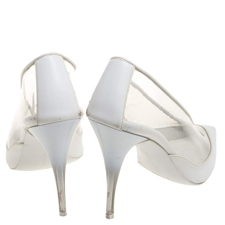 Pre Owned Stella McCartney White Faux Leather And PVC Pointed Toe Pumps Size 40