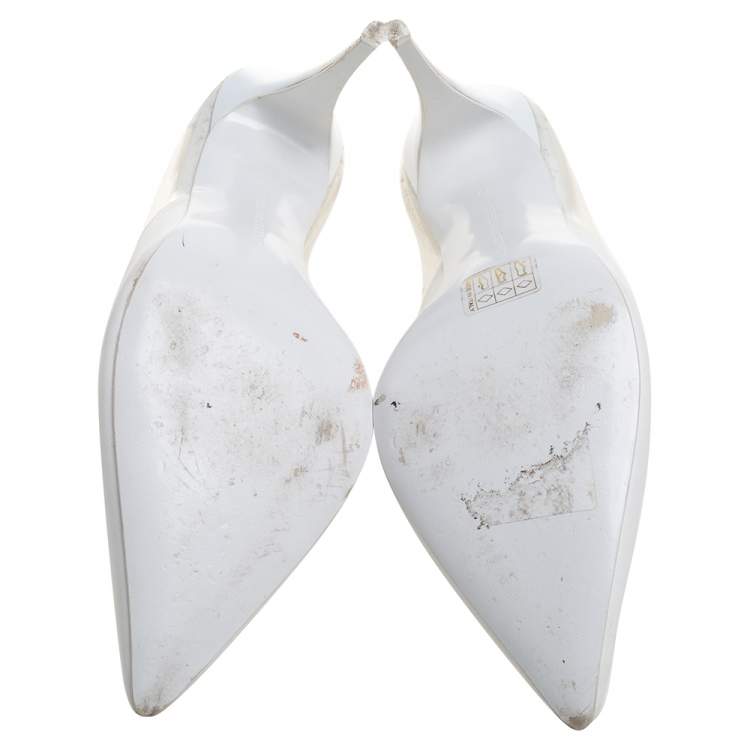 Pre Owned Stella McCartney White Faux Leather And PVC Pointed Toe Pumps Size 40