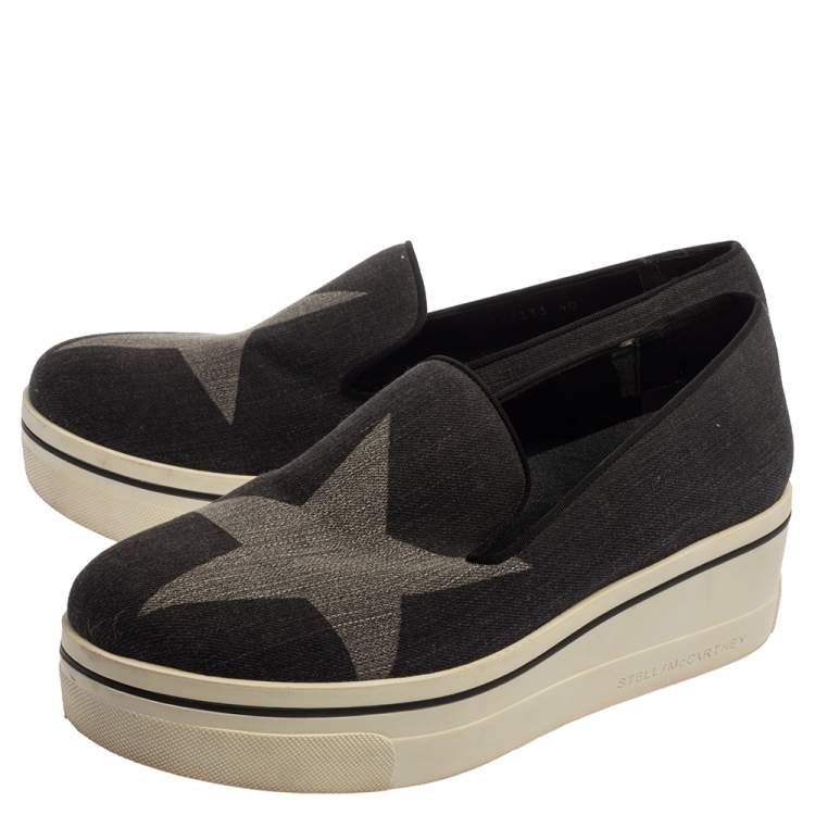 مملوكة مسبقًا Stella McCartney Dark Grey Star Binx Canvas  Platform Slip-On Sneaker Size 40