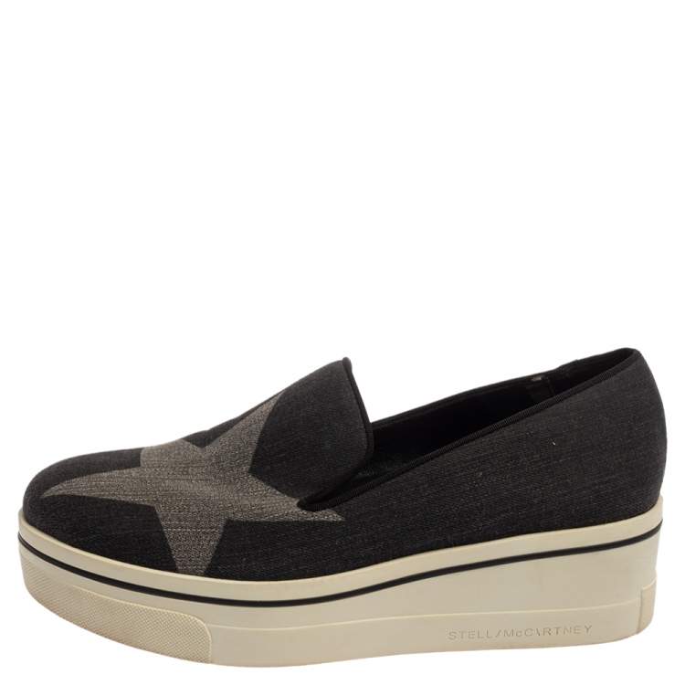 مملوكة مسبقًا Stella McCartney Dark Grey Star Binx Canvas  Platform Slip-On Sneaker Size 40