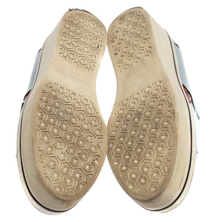 Pre Owned Stella McCartney Blue Faux Leather Binx Star Platform Slip On Sneakers Size 39