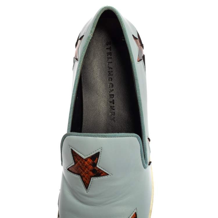 Pre Owned Stella McCartney Blue Faux Leather Binx Star Platform Slip On Sneakers Size 39