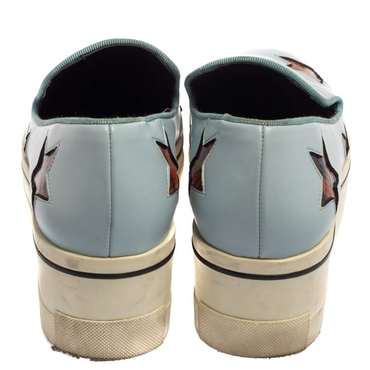 Pre Owned Stella McCartney Blue Faux Leather Binx Star Platform Slip On Sneakers Size 39