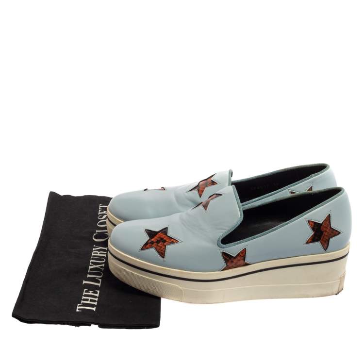 Pre Owned Stella McCartney Blue Faux Leather Binx Star Platform Slip On Sneakers Size 39