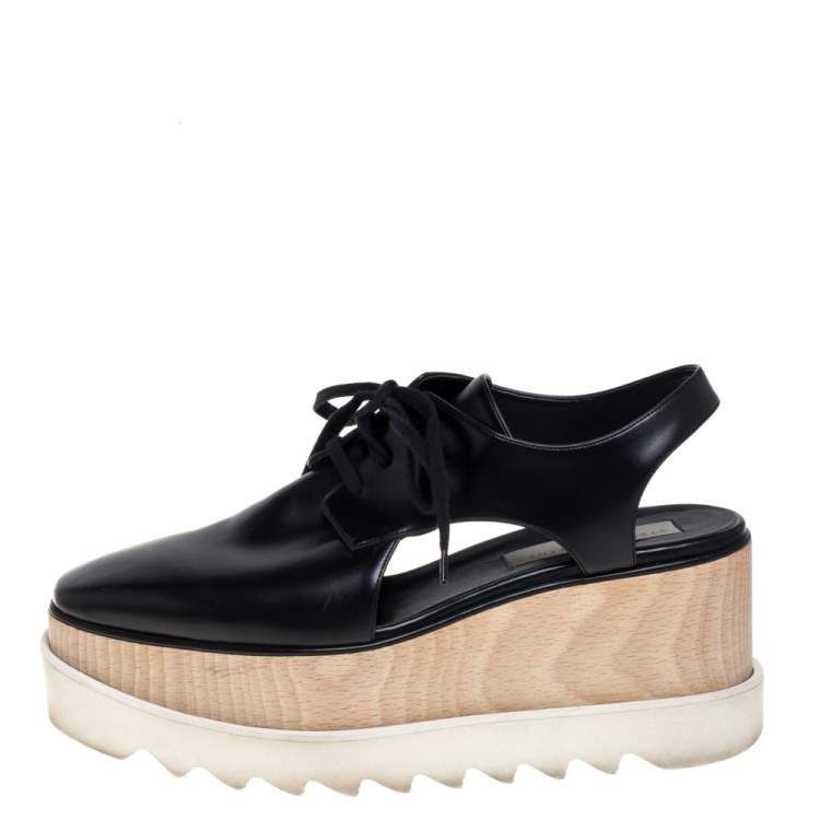Pre Owned Stella McCartney Black Faux Leather Elyse Cut Out Derby Sneakers Size 39