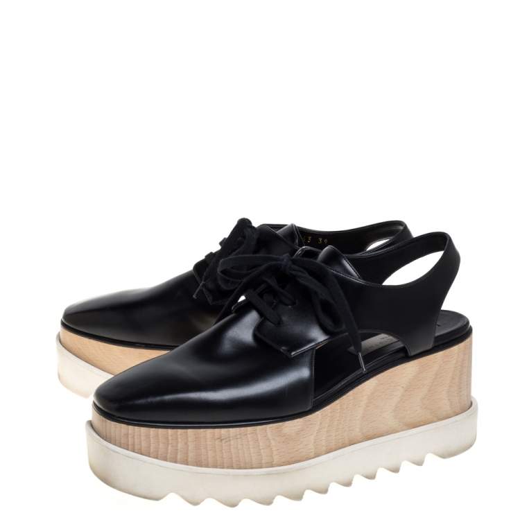Pre Owned Stella McCartney Black Faux Leather Elyse Cut Out Derby Sneakers Size 39