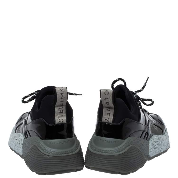 Pre Owned Stella McCartney Black Faux Patent Leather And Fabric Scuba Sneakers Size 41