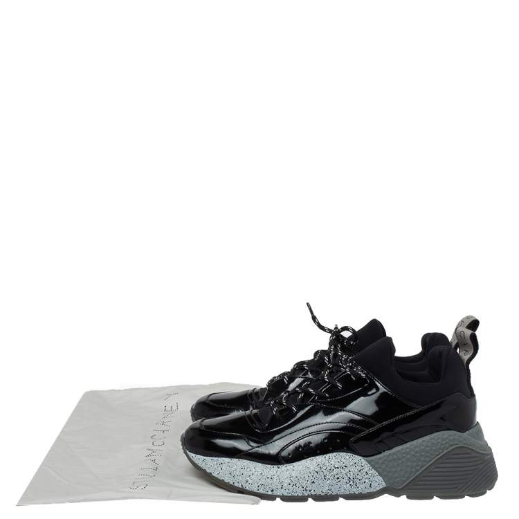 Pre Owned Stella McCartney Black Faux Patent Leather And Fabric Scuba Sneakers Size 41